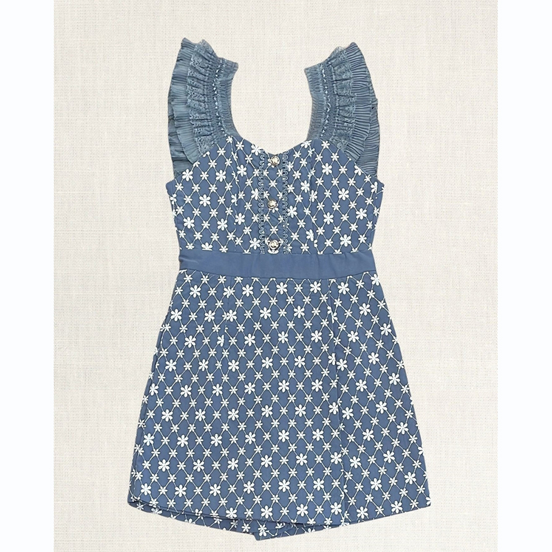 kudapy จั้มป้ายหน้าผ้าฉลุขาสั้นสีชมพุ/สีคราม ใส่เที่ยวเินห้างสวยดูดีน่ารัก