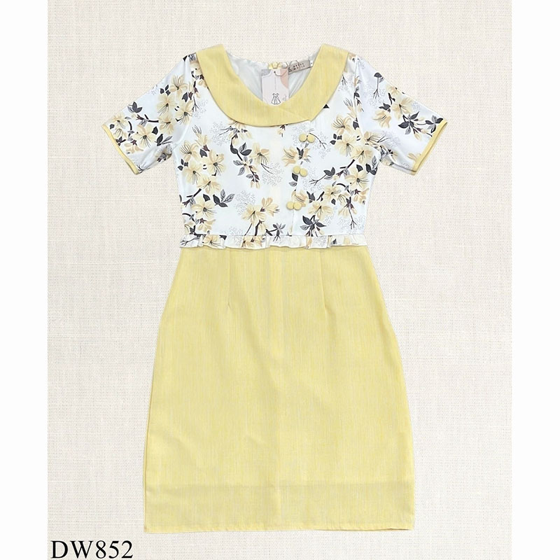 kudapy เดรสสั้นสีม่วง/สีชมพู/สีเหลือง คอปกมีกระตรงกลางอก