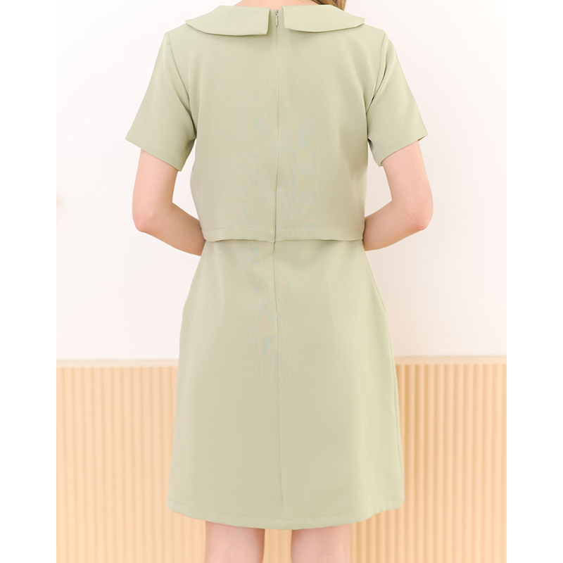 kudapy kudapy เดรสสั้นสีมัทฉะ/สีดำ/สีโอรส คอปก กระดุมอกแกะได้จริง สวยปัง