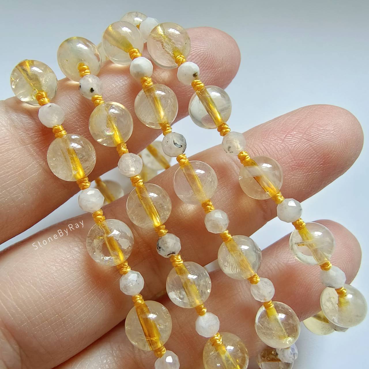สร้อยคอเชือกถักหินซิทรินกับมูนสโตน Citrine+Moonstone