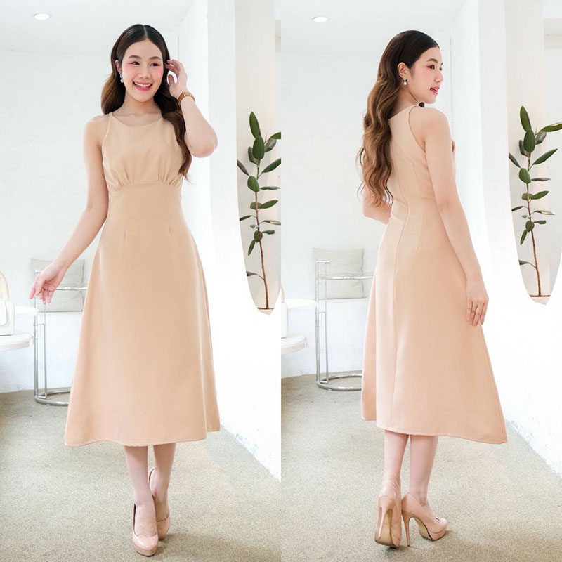 kudapy เดรสสั้นสีชมพู ครีม ฟ้า ชาไทย แขนกุด คัตติ้ง เอวสูงปรี๊ด จีบใต้อก กระโปรงบานตีเกร็ดเอว เย็บยากแต่ออกมาเน้นเอวสับๆ