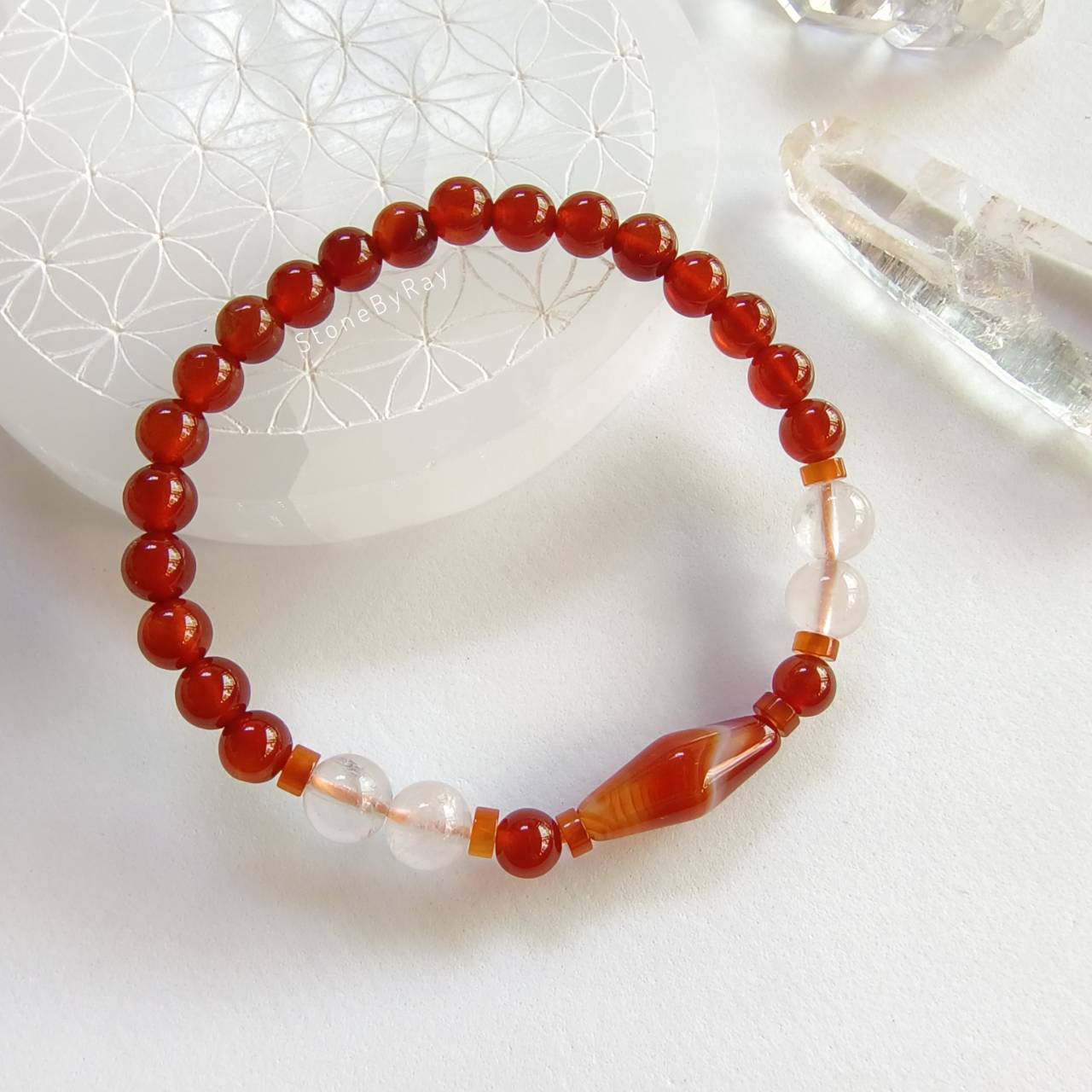 สร้อยข้อมือหินคาเนเลี่ยนกับโรสควอตซ์ Carnelian+Rose Quartz