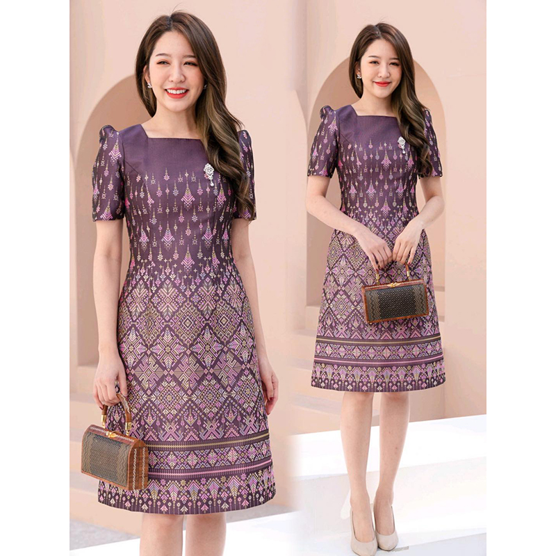 kudapy เดรสสั้นสีม่วง ผ้าไหมแพรวากาฬสินธุ์ ดีไซด์สวย ทันสมัย อำพรางหุ่นได้ดี ใส่แล้วดูหรู