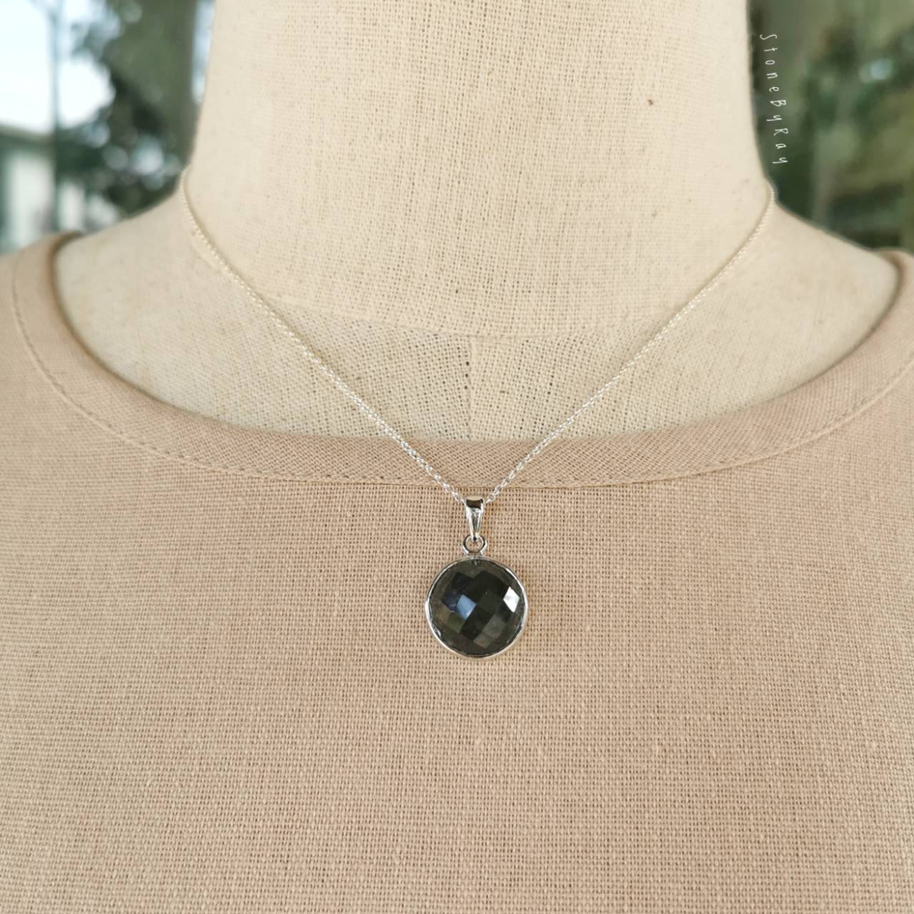 สร้อยคอเงินจี้หินไหมดำ Black Tourmaline Quartz
