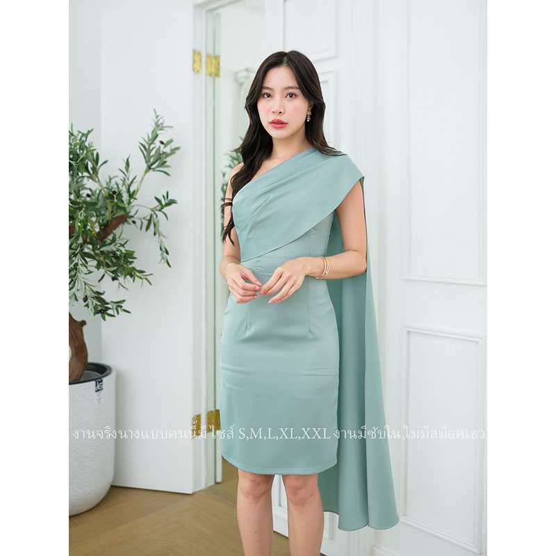 kudapy มินิเดรสสีชมพูอ่อน/สีเขียวมิ้นท์ สายสไบไหล่ ใส่เป็นแบบพันคอ หรือสไบอย่างชุดไทยก็เก๋ๆ งานผ้าเครปซาตินเนื้อดีมีซับใน ซิปหลัง