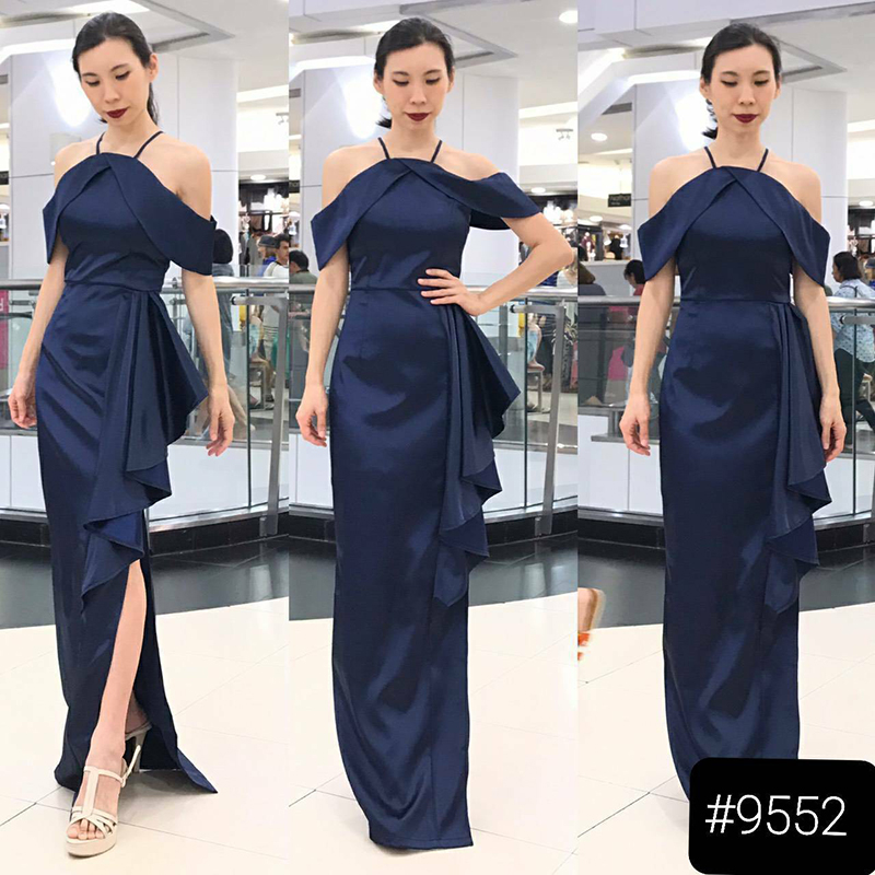 kudapy เดรสยาวสีกรมสีชมพู/สีโรสโกล/สีฟ้า เปิดไหล่ แต่งจีบเอวสวยดูดี ใส่ออกงานเป้มากๆ ดูดีทุกงาน