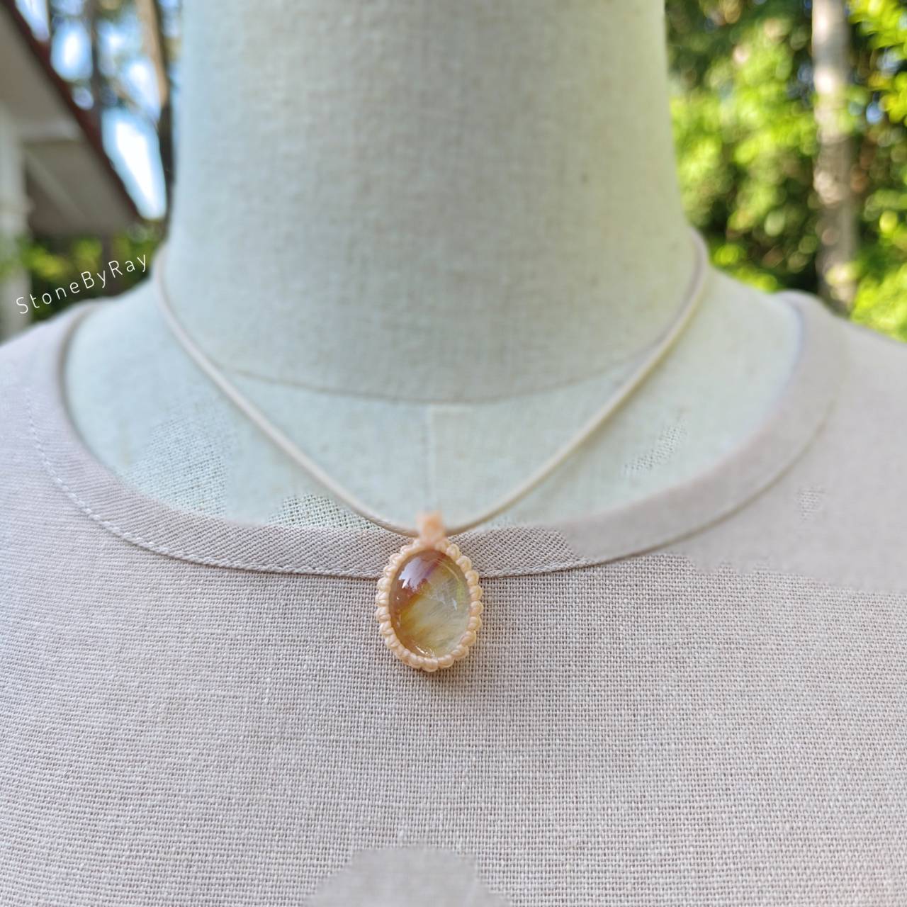สร้อยคอเชือกจี้หินโป่งข่าม Lodolite Quartz