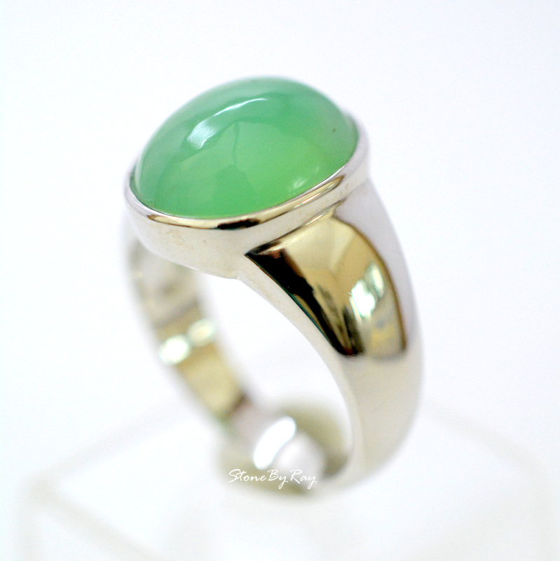 แหวนเงินแท้หินคริสโซเพรส Chrysoprase