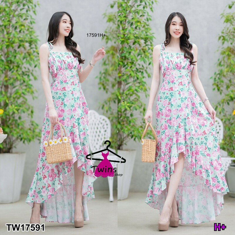 kudapy แม็กซี่เดรสสายเดี่ยวผูกไหล่ แต่งระบายบายแหวกหางปลา มีสายผูกโบว์หลัง ผ้าไหมอิตาลี่