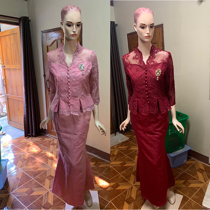 kudapy ชุดเซทผ้าไหมอิตาลีสีแดง/สีชมพู/สีครีม เอวดีด แต่งเอวแต่งจีบ งานเย็บประณีต มีซับใน