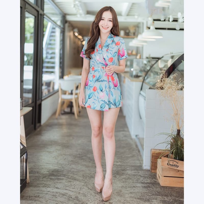 kudapy จั้มสูทกางเกงขาสั้นสีชมพู,เขียว,ครีม สวยใสใส่สบายตัวเนื้อผ้าดีมากๆ