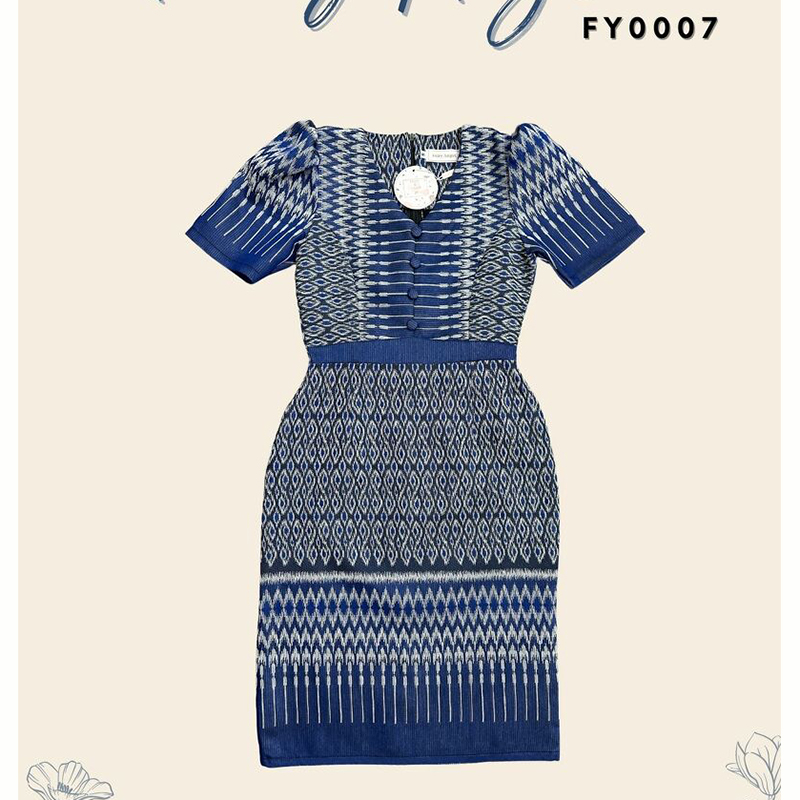 kudapy เดรสสั้นสีกรม/สีชมพู/สีเหลือง ผ้าทอไทยประยุกต์ งดงามแบบฉบับหญิงไทยสมัยใหม่ ดูน่ามอง คอวี ทรงสวย เรียบร้อย สีละมุน