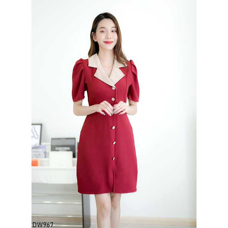 kudapy ดรสสั้นสีดำ/สีแดง/สีกรม ทรงสูทคอปกใส่สบายสวยดูดี