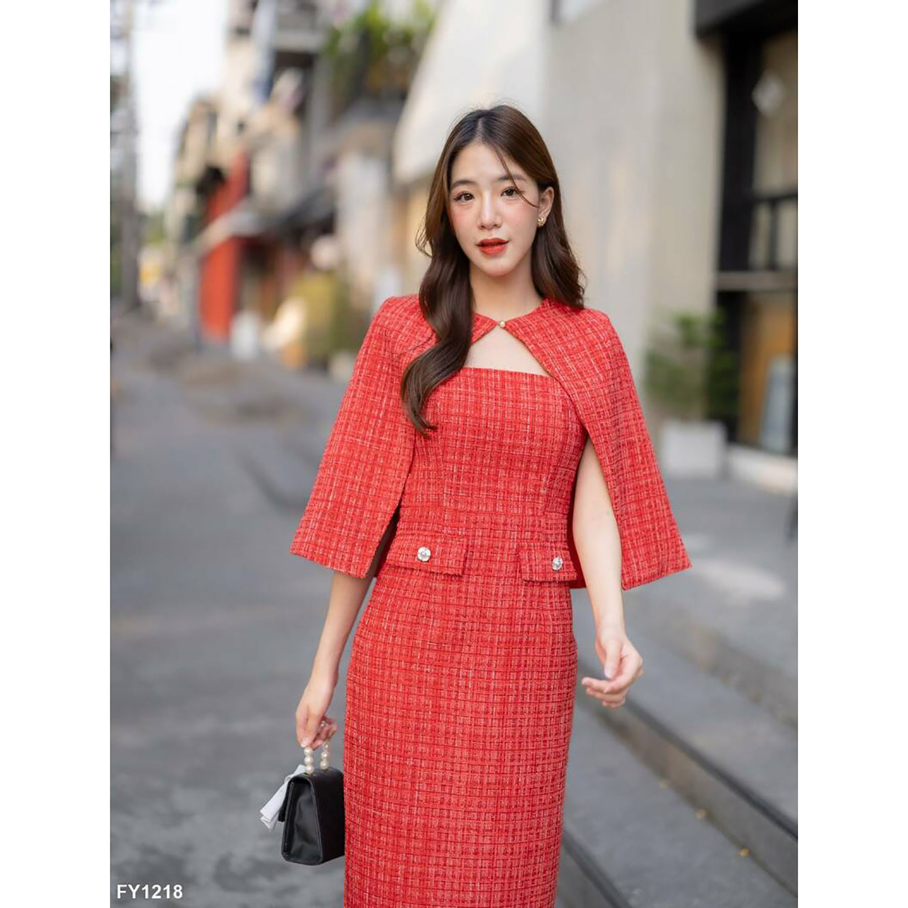 kudapy เดรสสั้น ผ้าทวิต ออกงานพร้อมเสื้อคลุมไหล่ ใส่สวย ดูดี