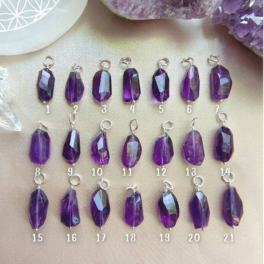 สร้อยคอเงินจี้หินอเมทิสต์เจียรเหลี่ยมแฟนซี Amethyst