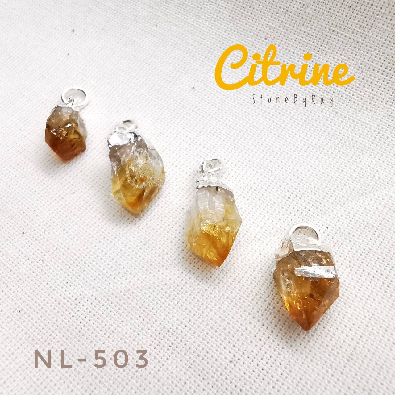 สร้อยคอเงินจี้หินซิทรินผลึกธรรมชาติ Citrine