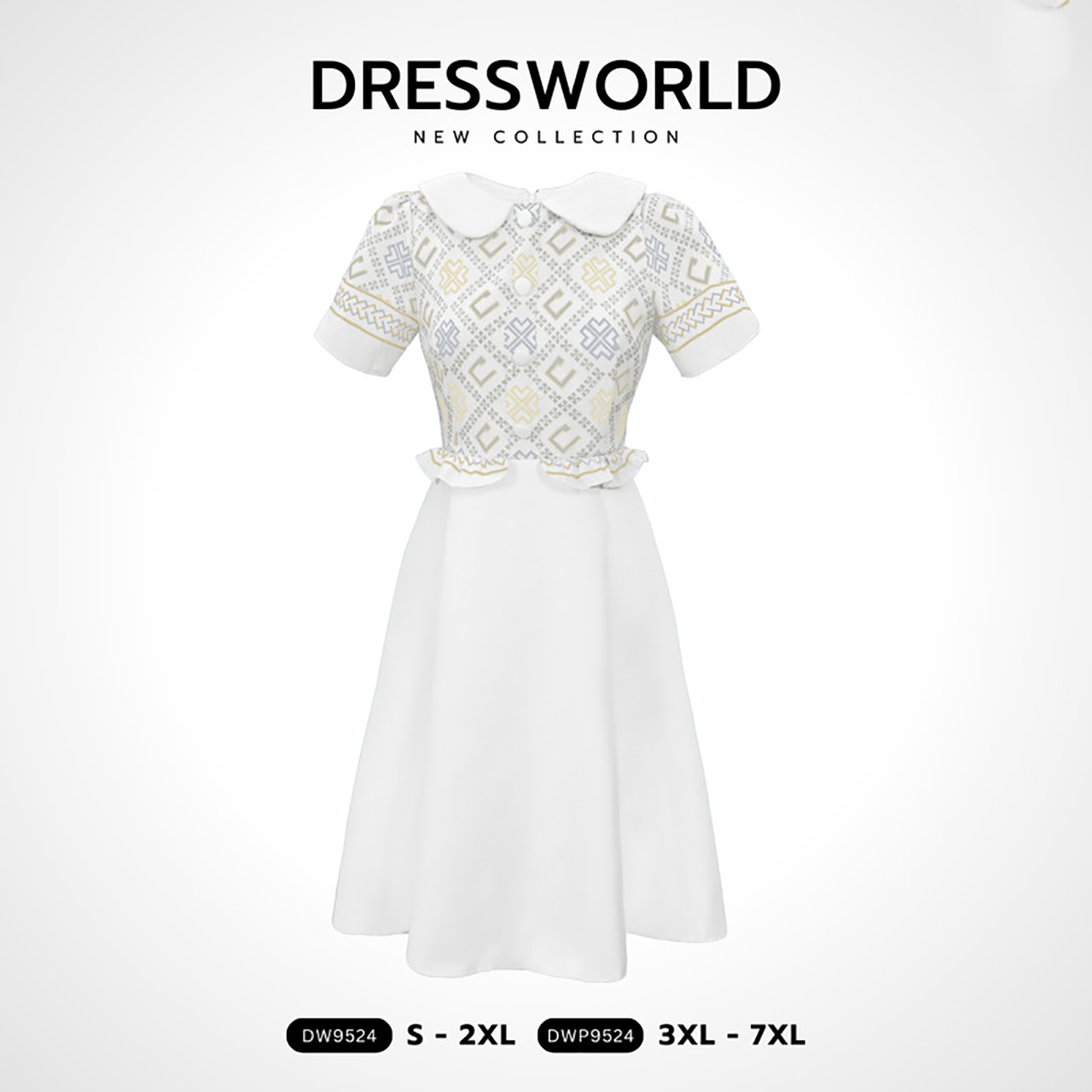 kudapy เดรสสั้นสีฟ้า/สีขาว/สีกรม/สีชมพู แต่งเสื้อลายไทยกระโปรงบาน ใส่สบายสวยดูดี