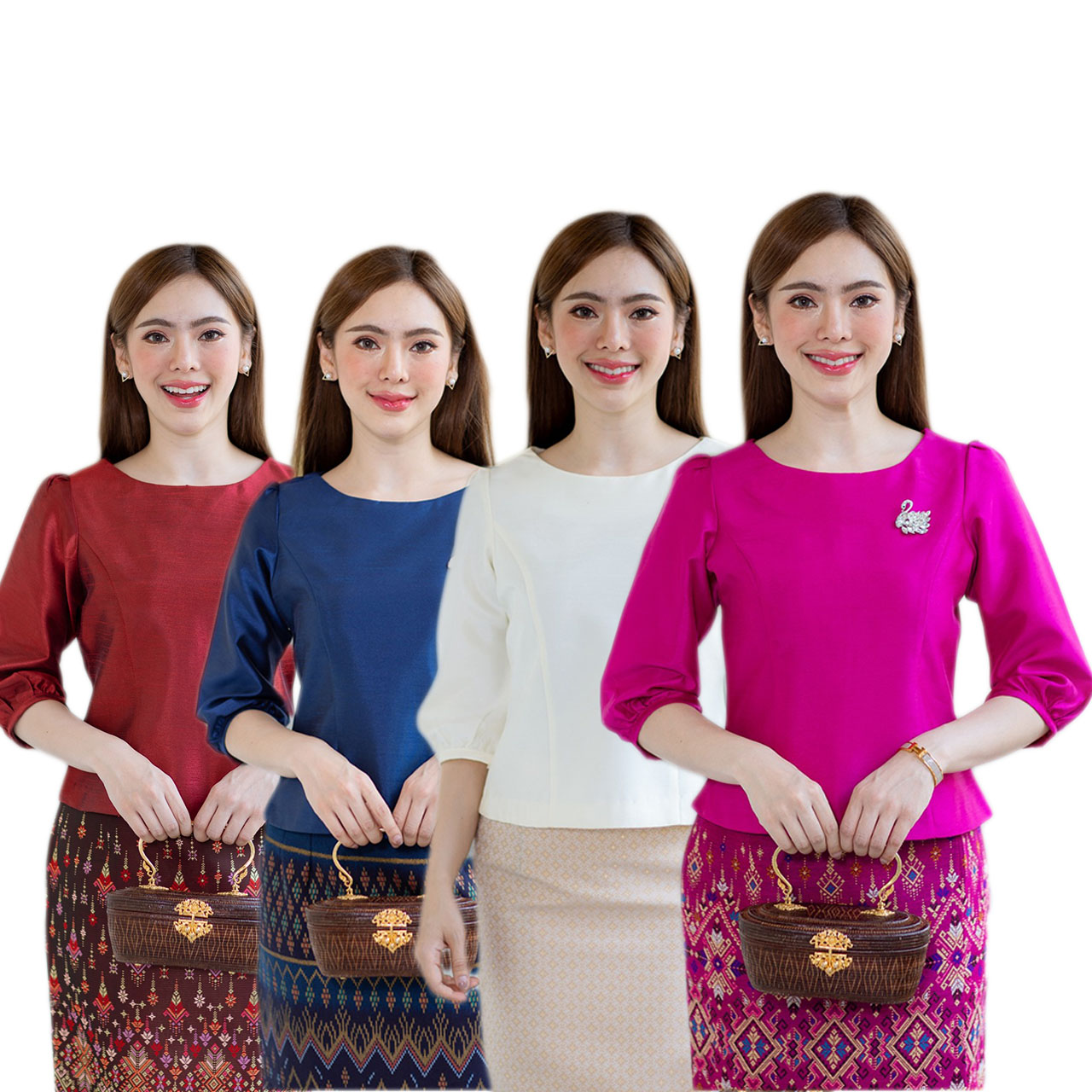 kudapy เสื้อผ้าไหม4เส้น ทุกสีใส่แล้วขับผิว ดูดีมีออร่า เนื้อผ้าทอ เนื้อเบาสบาย ใส่สบายผิว มีลายเส้นในตัว ใส่คู่กับ ผ้าไทยลายแพรวา (เฉพาะเสื้อ)