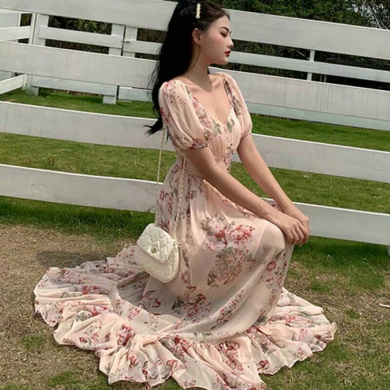 เดรสสไตล์เกาหลีสีโอรส สีฟ้า สีชมพู ผ้าชีฟองสีสวยสดใส แพทเทิร์นเป้ะ