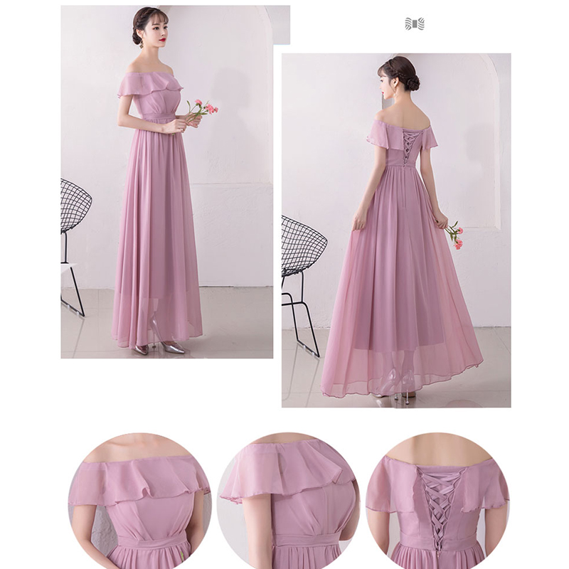 ชุดเดรสยาวออกงาน ผ้าชีฟองเนื้อดีสีชมพูกะปิ