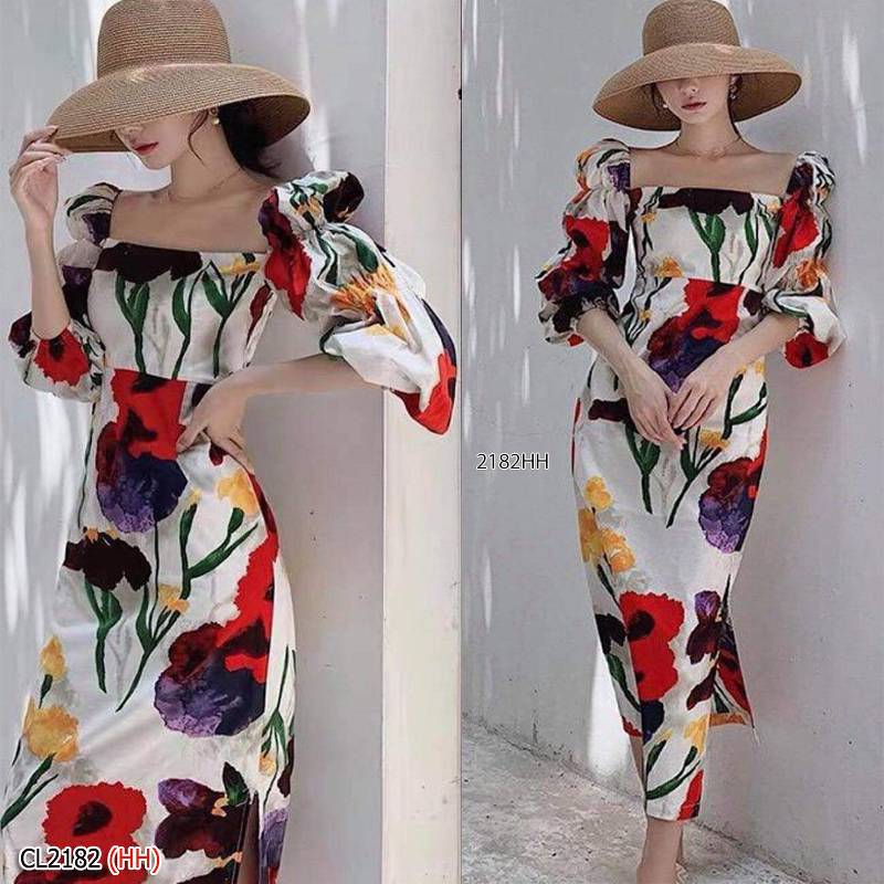 kudapy เดรสยาวสีขาว/สีแดง/สีกรม ผ้าพิมพ์ลายดอกไม้ ผ้าญี่ปุ่นเนื้อผ้าหนากำลังดีใส่เย็นสบาย ลื่นๆ