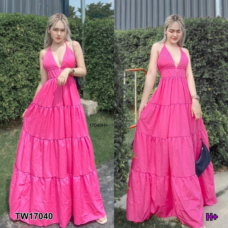 kudapy แม็กซี่เดรสสีบานเย็น น้ำตาล สายเดี่ยวผูกคอยาว เนื้อผ้าไหมอิตาลี่ มีเชือกผูกหลัง อกเสริมฟองน้ำ ใส่ไปเที่ยว