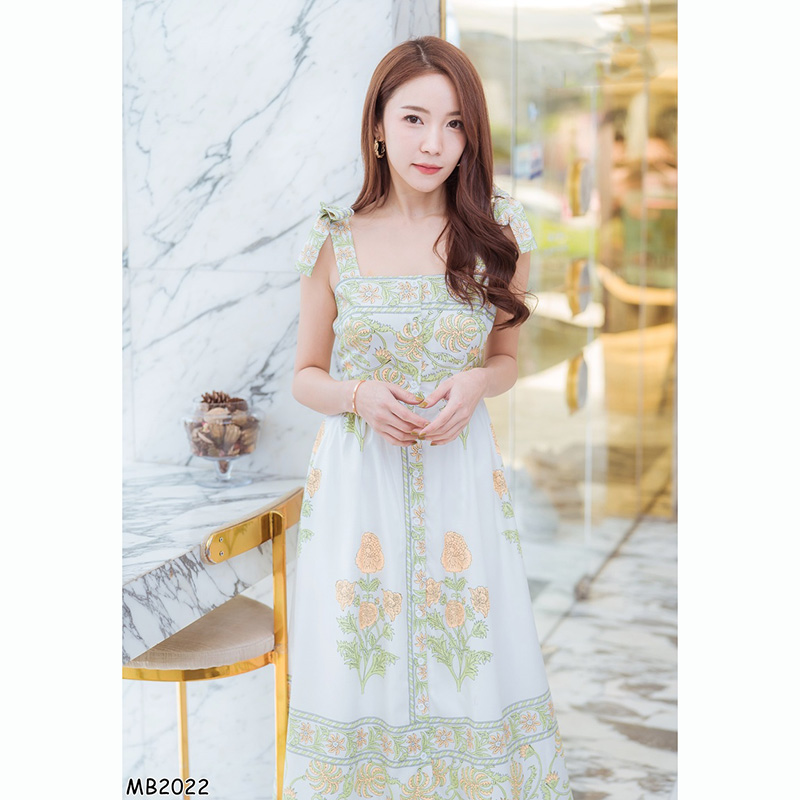 kudapy เดรสยาวสีเหลือง/สีม่วง สายเดี่ยวลายดอกไม้สวยดูดีน่ารักมากๆ