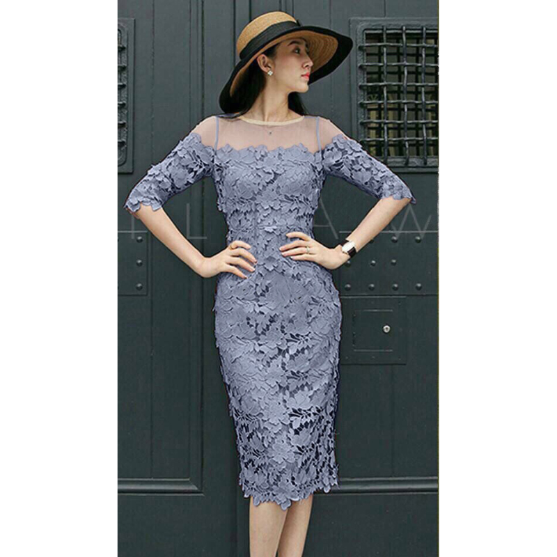 kudapy เดรสสั้นคลุมข่าวสีเทา สีชมพู สีฟ้า ดอกลอย 3 มิติ ช่วงบนแต่งผ้าซีทรูดูเซ็กซี่เบาๆ ทรงสวยดูดีดูแพง