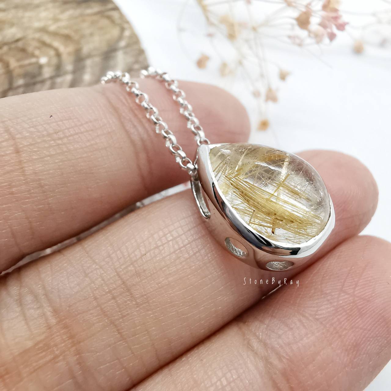 สร้อยคอเงินจี้หินไหมทอง Rutilated Quartz