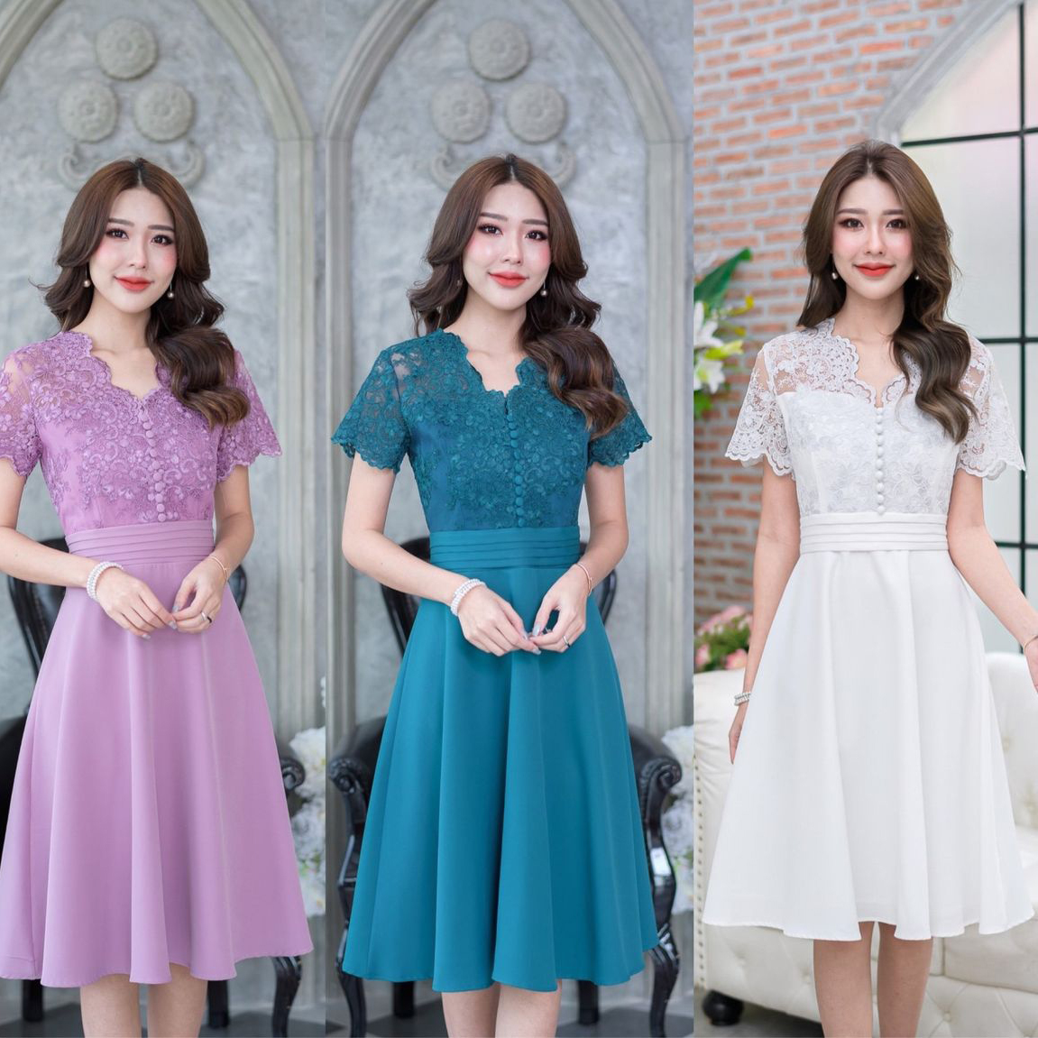kudapy เดรสคอวีสีชมพูอ่อนหม่น/สีม่วง/สีขาว/สีเขียว/สีดำ รุ่นนี้เป็นสินค้าขายดีทุกสี เดรสสวยหรู ดีไซน์แบบสวยดูแพงมาก