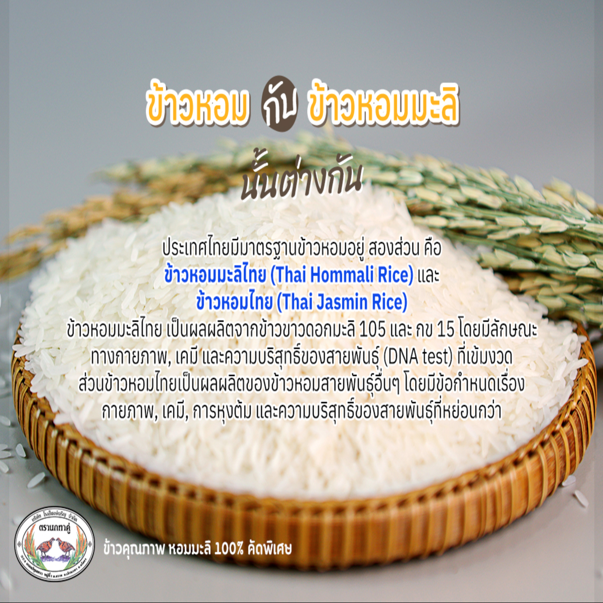 ข้าวหอมมะลิใหม่แท้คัดพิเศษ100% ข้าวหอมมะลิใหม่ ตรานกทาคู่