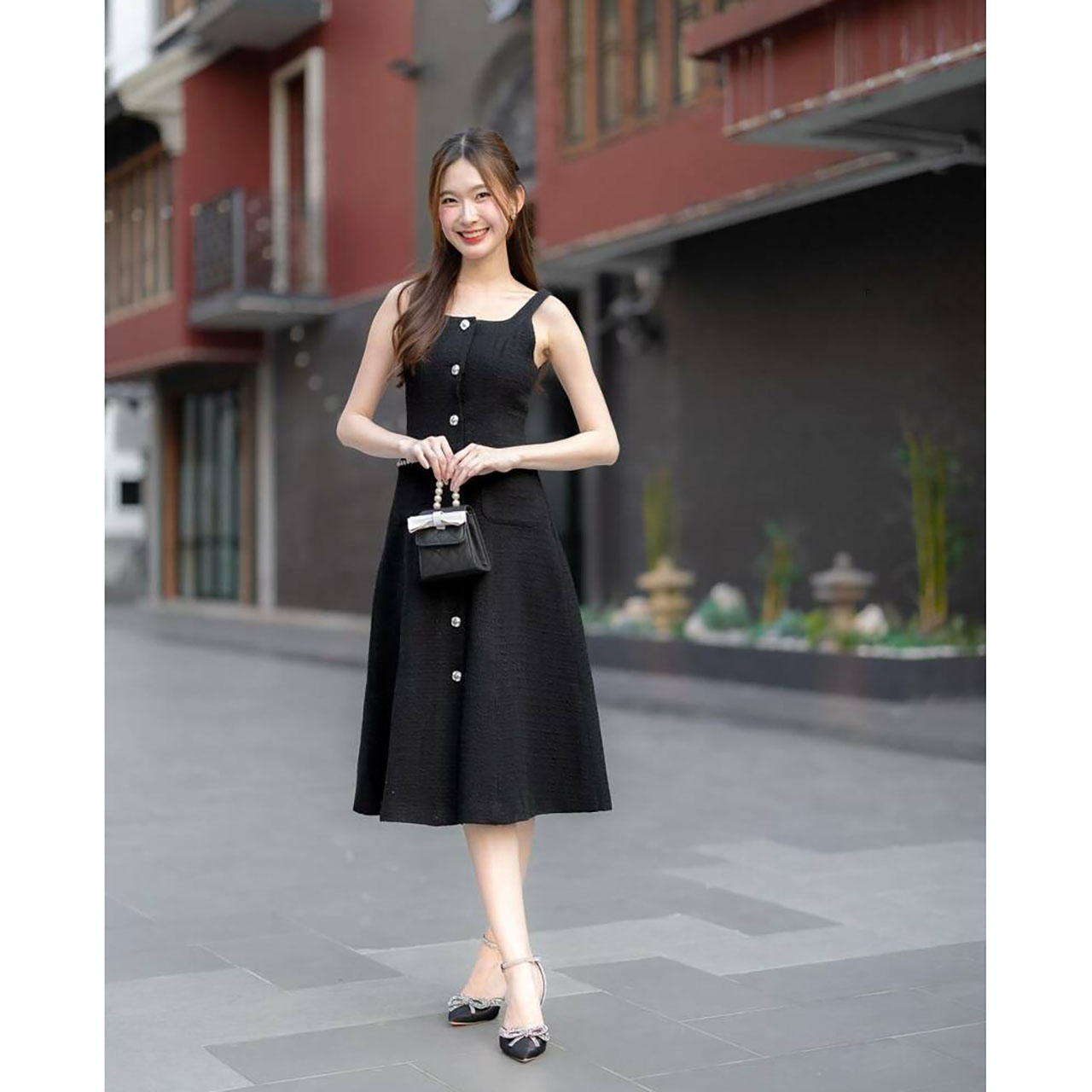 kudapy เซ็ทออกงานผ้าทวิต+เสื้อคลุมสีขาว/สีแดง/สีดำ