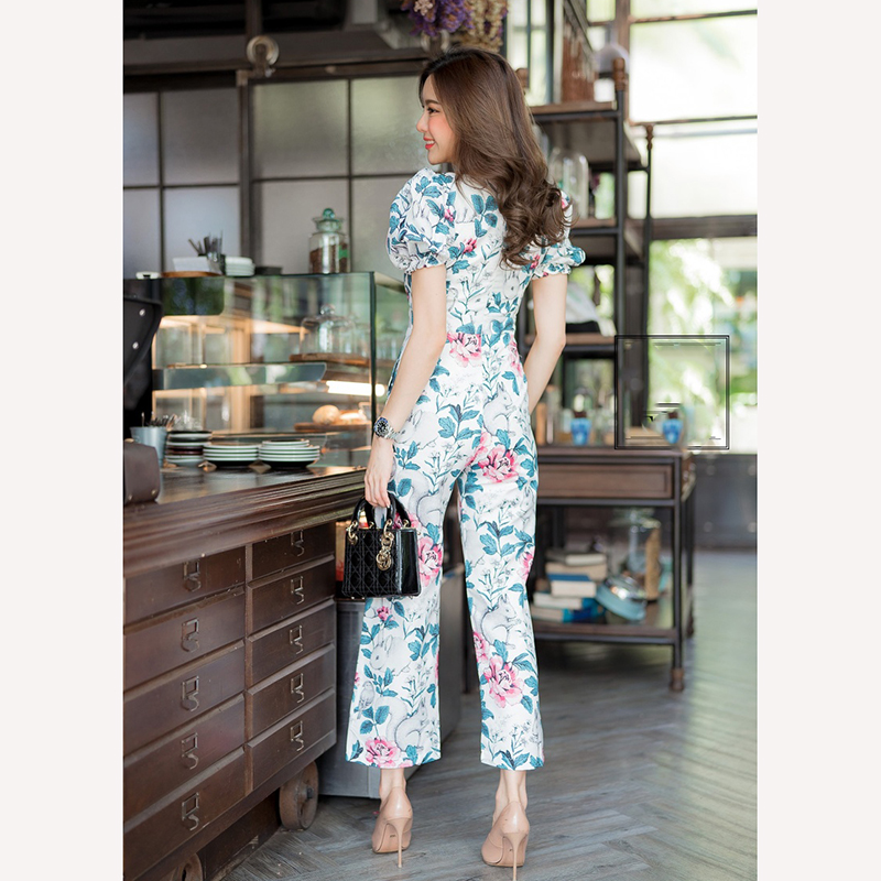 kudapy จั๊มสูทสีขาว/สีชมพู แขนตุ๊กตาขายาวลายกระต่าย