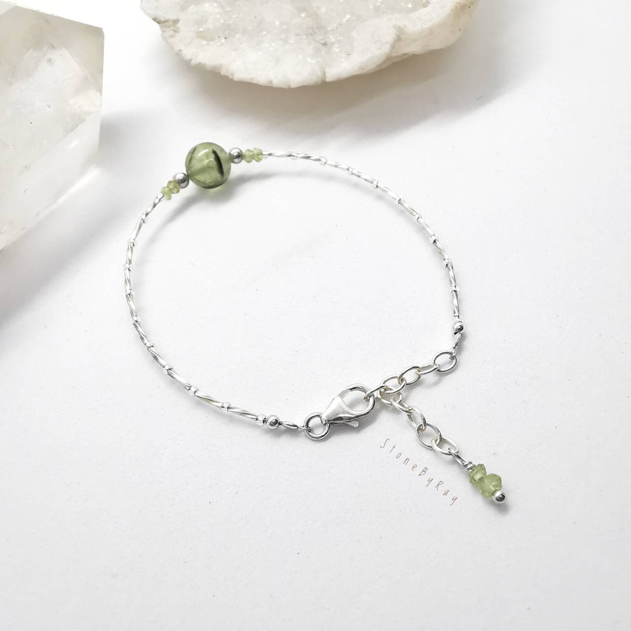 สร้อยข้อมือเงินหินพรีไนท์+เพอริดอท Prehnite+Peridot