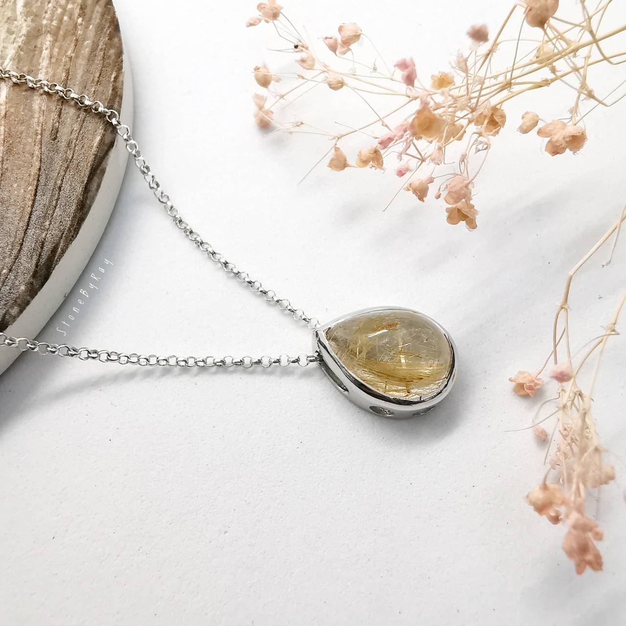 สร้อยคอเงินจี้หินไหมทอง Rutilated Quartz