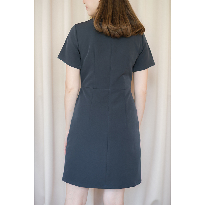 kudapy เดรสสั้นสีเขียวน้ำทะเล/สีน้ำตาล/สีเทาเข้ม มีซับในทั้งตัว ใส่สบายสวยดูดี