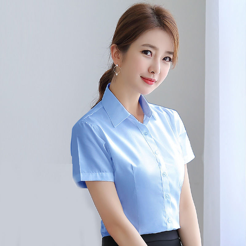 kudapy เสื้อเชิ้ตทำงานสีฟ้า คอปก แขนสั้น