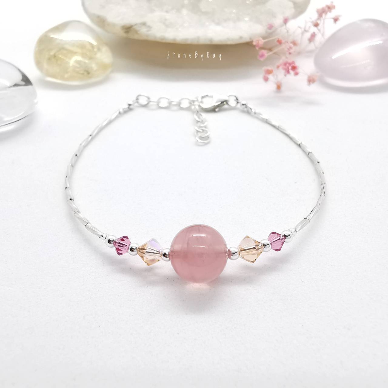 สร้อยข้อมือเงินหินโรสควอต์มาดากัสการ์ Rose Quartz