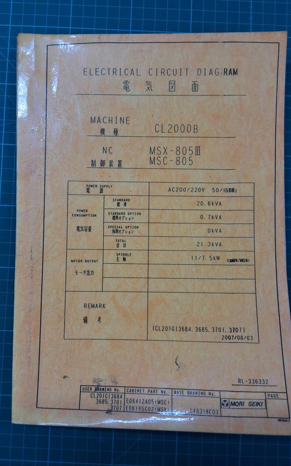 MORI SEIKI WIRING DIAGRAM CL2000B MSX-805 MSC-805