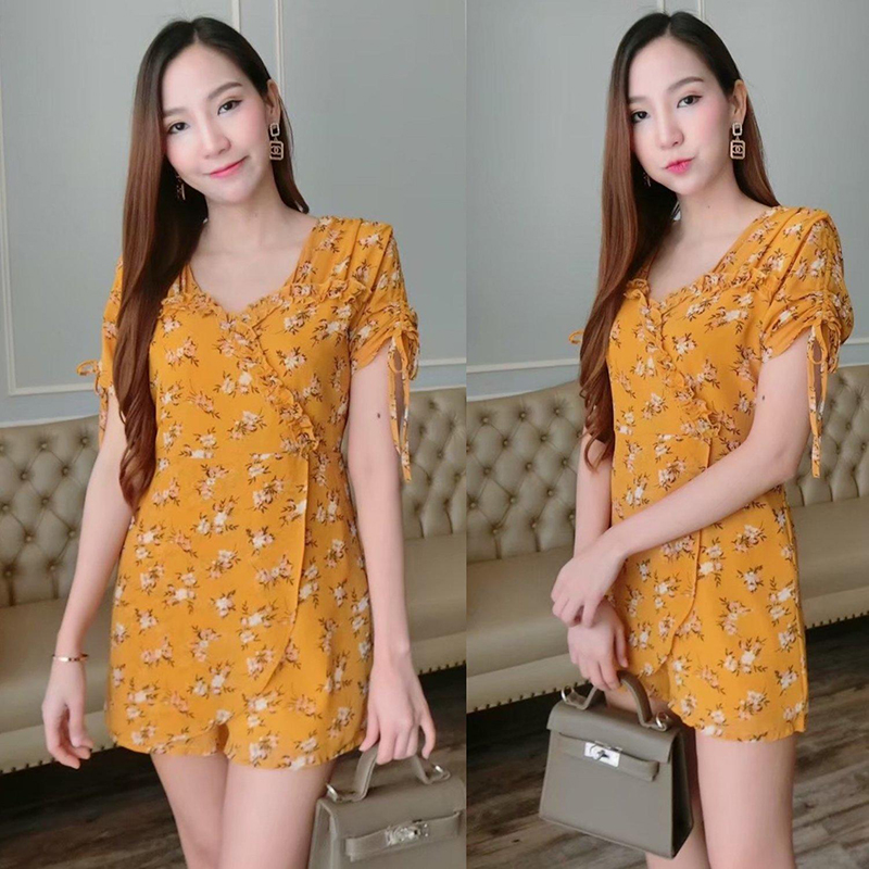 kudapy จั้มสูทขาสั้นสีเขียว ดำ กรม เหลือง เนื้อผ้าอย่างดี