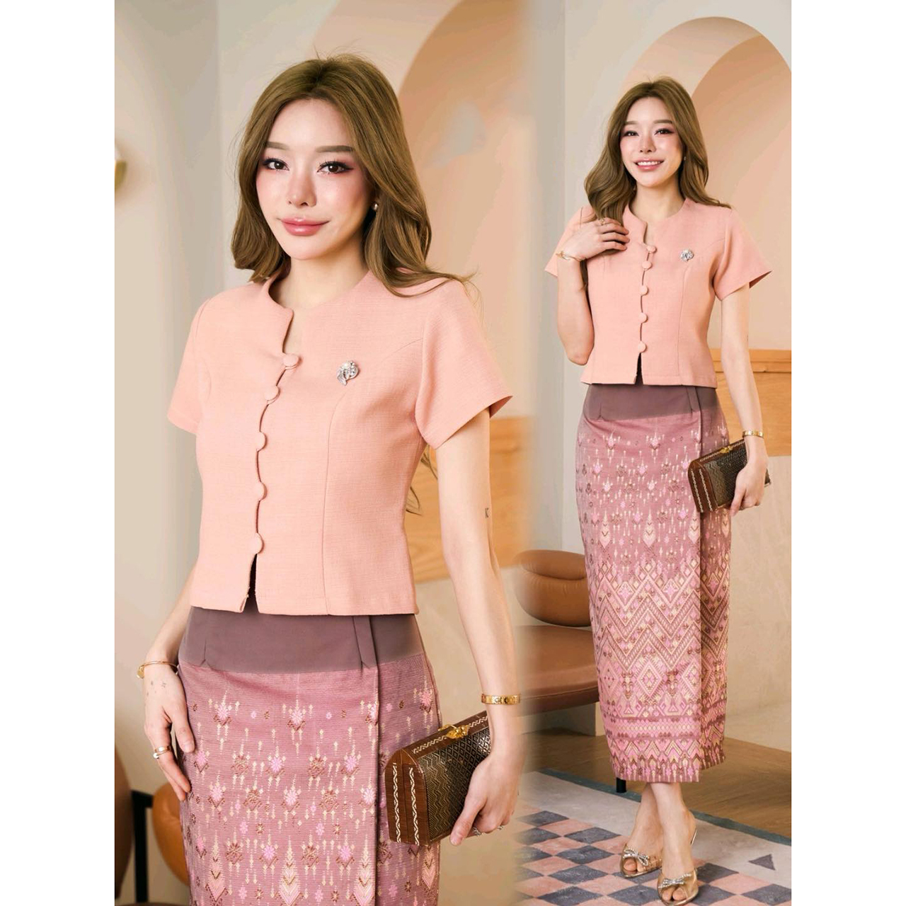 kudapy เสื้อผ้าฝ้ายชินมัยอัดกาวพรีเมี่ยม (เฉพาะเสื้อ)