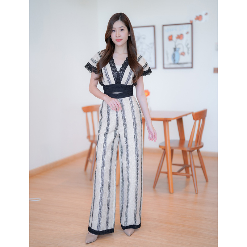 kudapy เซ็ต2 ชิ้น ขายาว ผ้าลูกไม้แขนกุด + กางเกงขายาว สีดำ/สีเขียว ใส่เที่ยว ใส่สบายสวยดูดี