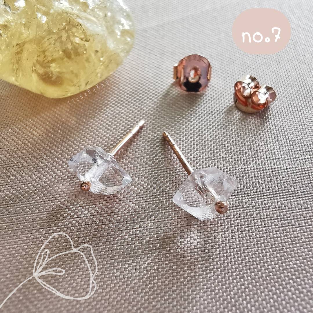 ต่างหูเงินชุบพิ้งโกลด์คริสตัลเฮอร์คิเมอร์ไดม่อน Herkimer Diamond