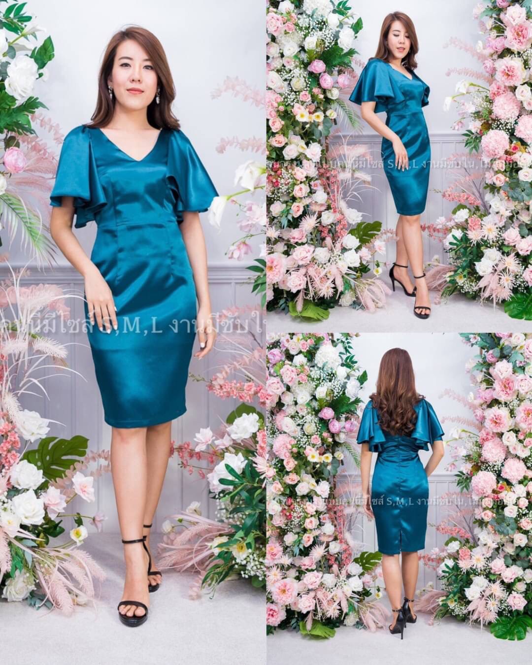 kudapy เดรสสั้นคอวี แขนระบาย ทรงเข้ารูป ผ้าเปเป้ไม่ยืด สีชมพูพิ้งโกลด์,แดงไวน์,นู้ด(ทองอ่อน),โอวัลติน,น้ำตาลอิฐ ,มิ้นหม่น,ฟ้าเข้มอมเทา ,เขียวทะเล, เทา ,ส้มอิฐ,โอรสโกลด์