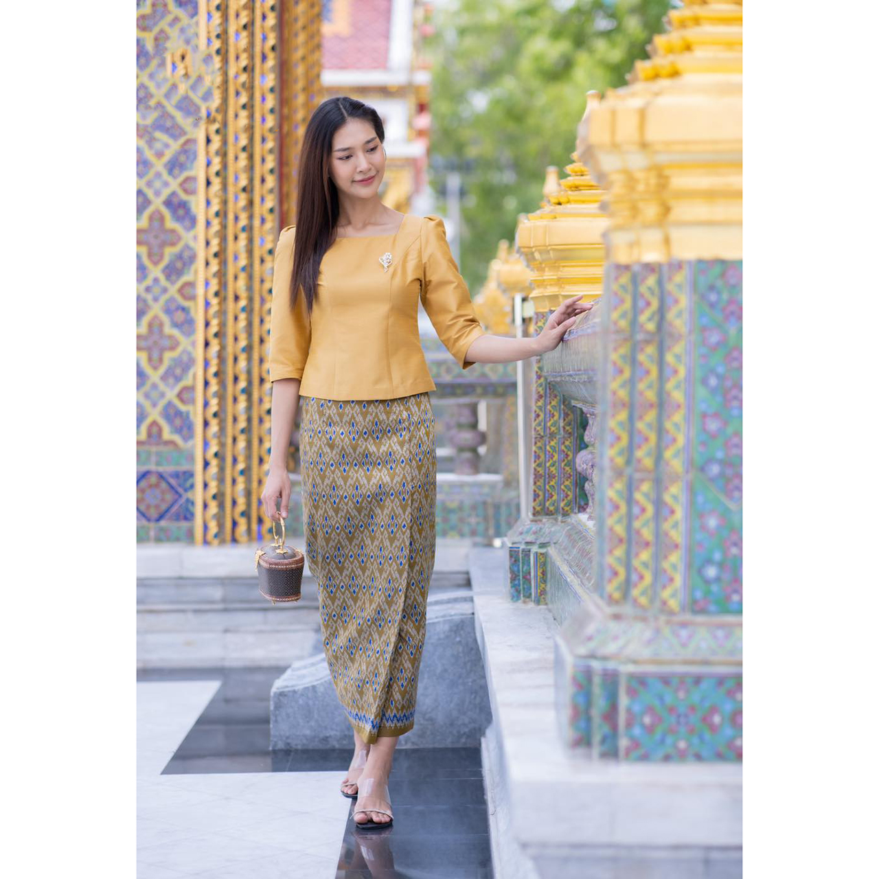 kudapy ชุดเซ็ทผ้าถุง+เสื้อ ผ้าไหมแพรทิพย์ ชุดไทยทรงสุภาพ