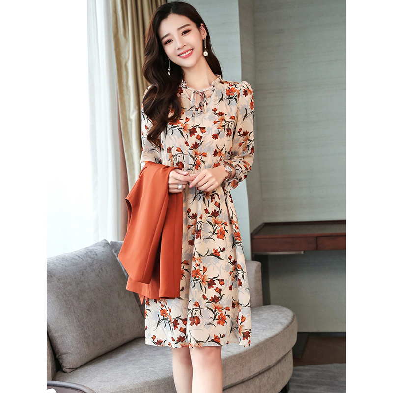 kudapy ชุดเซ็ทเดรสและเสื้อคลุมตัวยาวสีน้ำตาลอิฐ XL