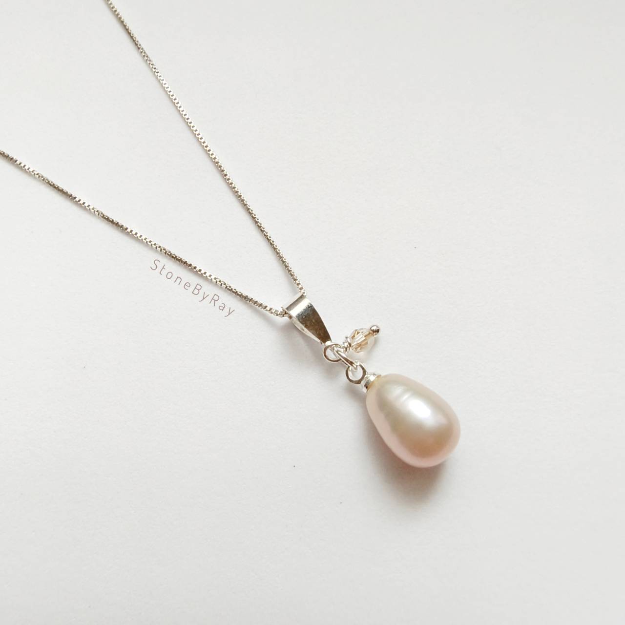 Setสร้อยคอเงินจี้ไข่มุกแท้กับหินโรสควอตซ์ Pearl&Rose Quartz