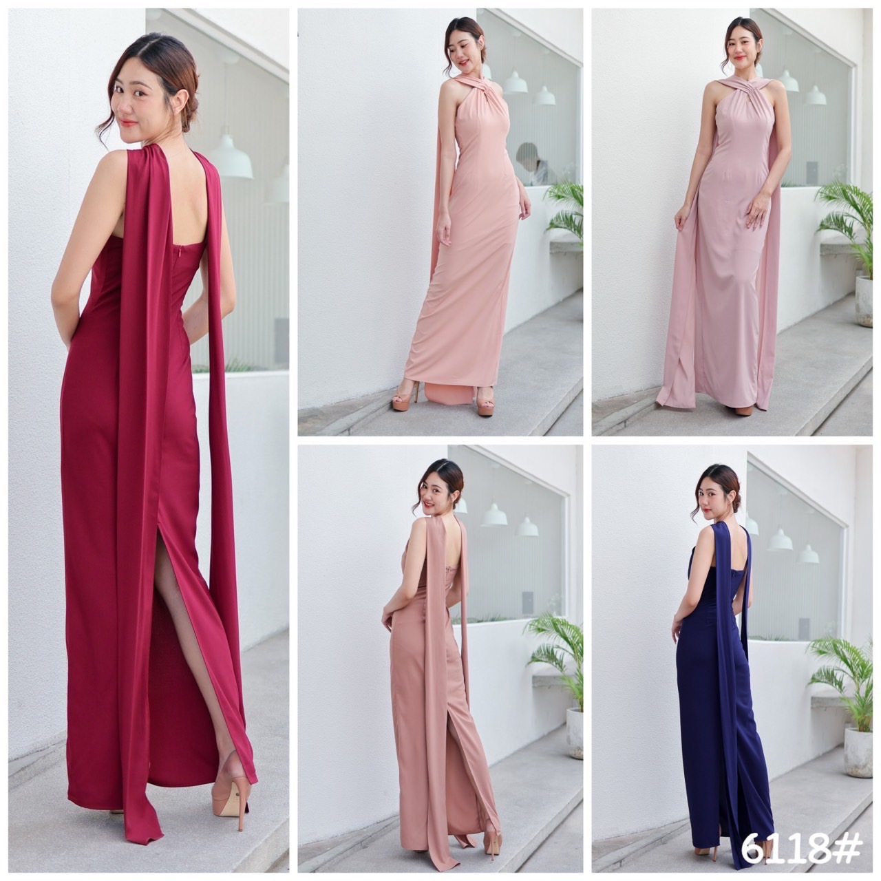 kudapy ชุดราตรีสุดแกลม ทรงเข้ารูป สายไขว่หน้าคล้องคอ ทิ้งชายยาว มีสายเดี่ยวจิ๋ว