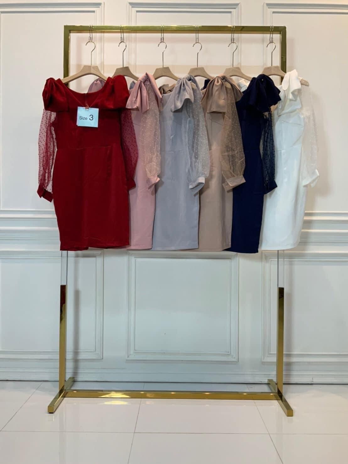 kudapy เดรสสั้นแต่งโบว์ไหล่คู่ สีชมพู, กรมท่า, แดงเลือดหมู, ไวน์แดง, เทา, ขาว ,โอวัลติน แขนแต่งผ้าชีฟองลายจุดๆ ผ้าฮานาโกะผ้ายืดเนื้อดีทิ้งตัว