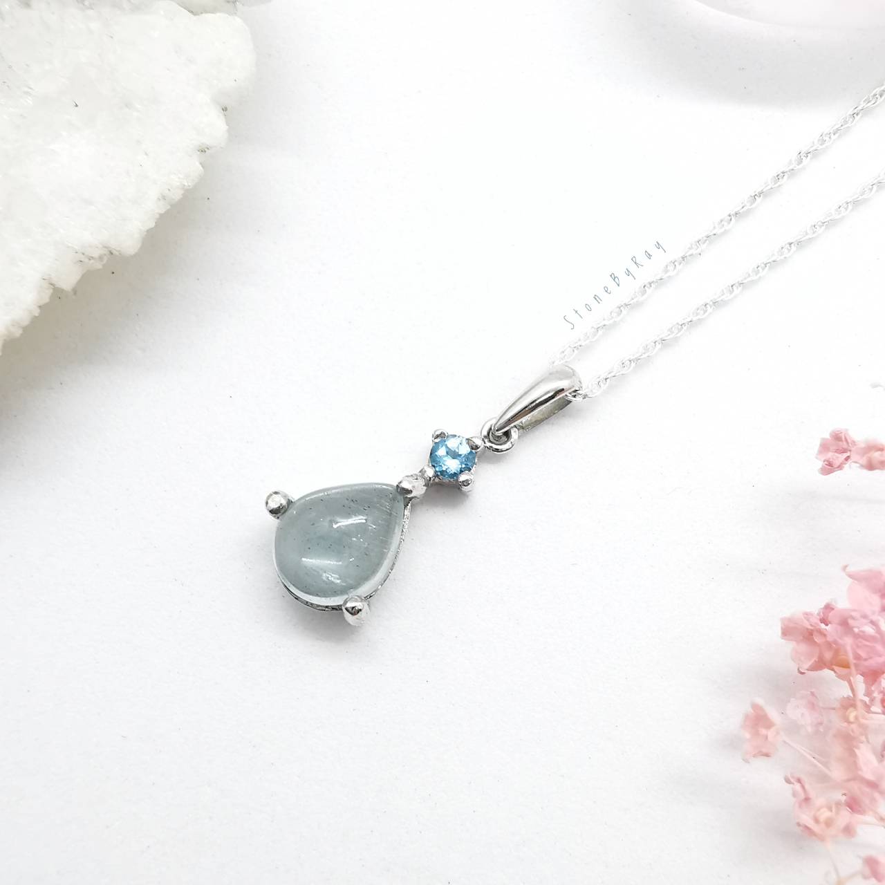 สร้อยคอเงินจี้พลอยอความารีน Aquamarine